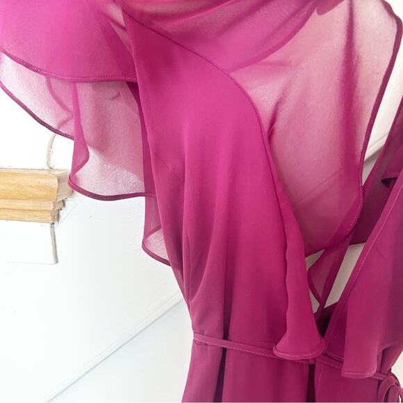 YUMI KIM Burgundy Full Bloom Maxi Dress V-Neckline Ruffle Sleeveless Size S - Picture 7 of 12